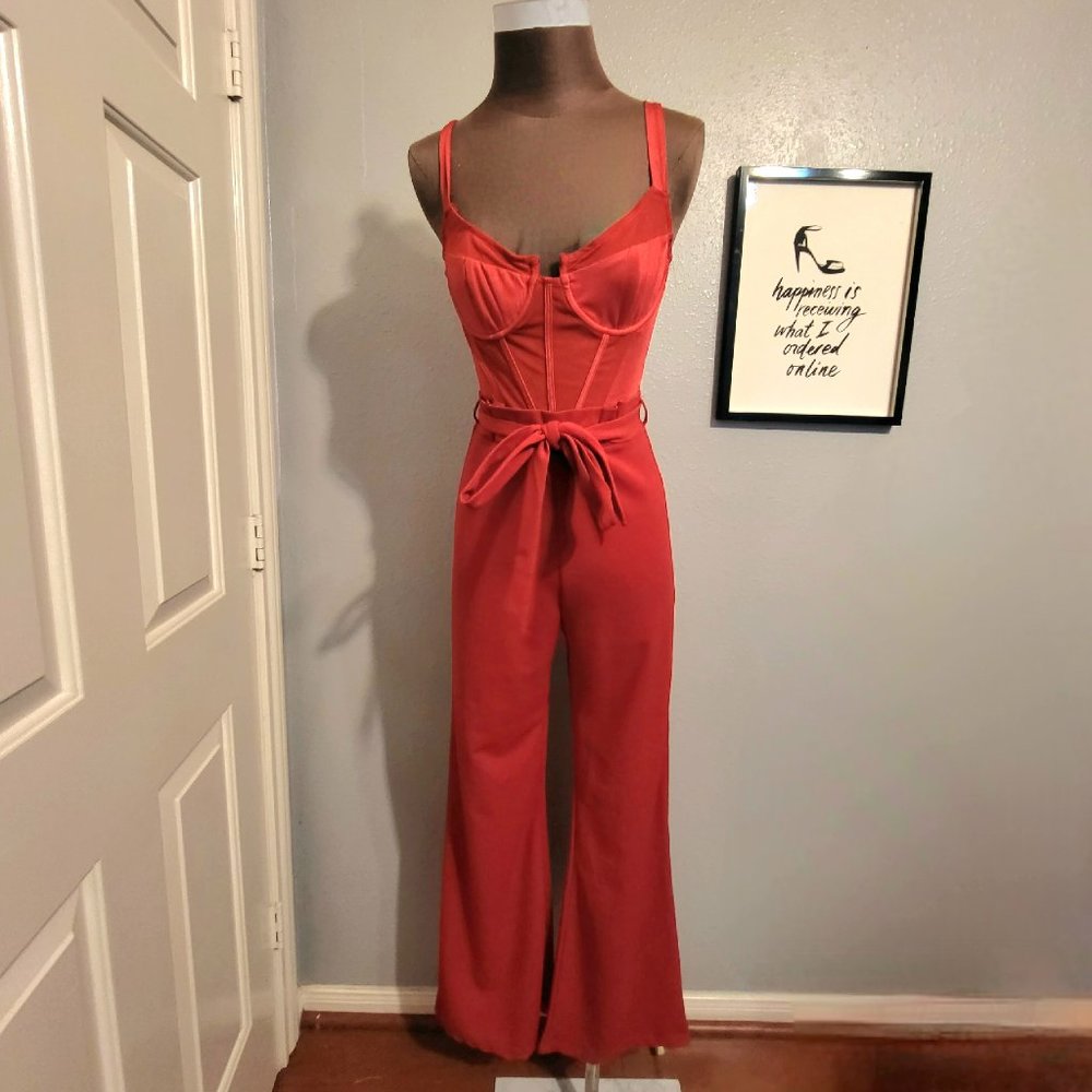 SHOP17 Red Bustier Jumpsuit